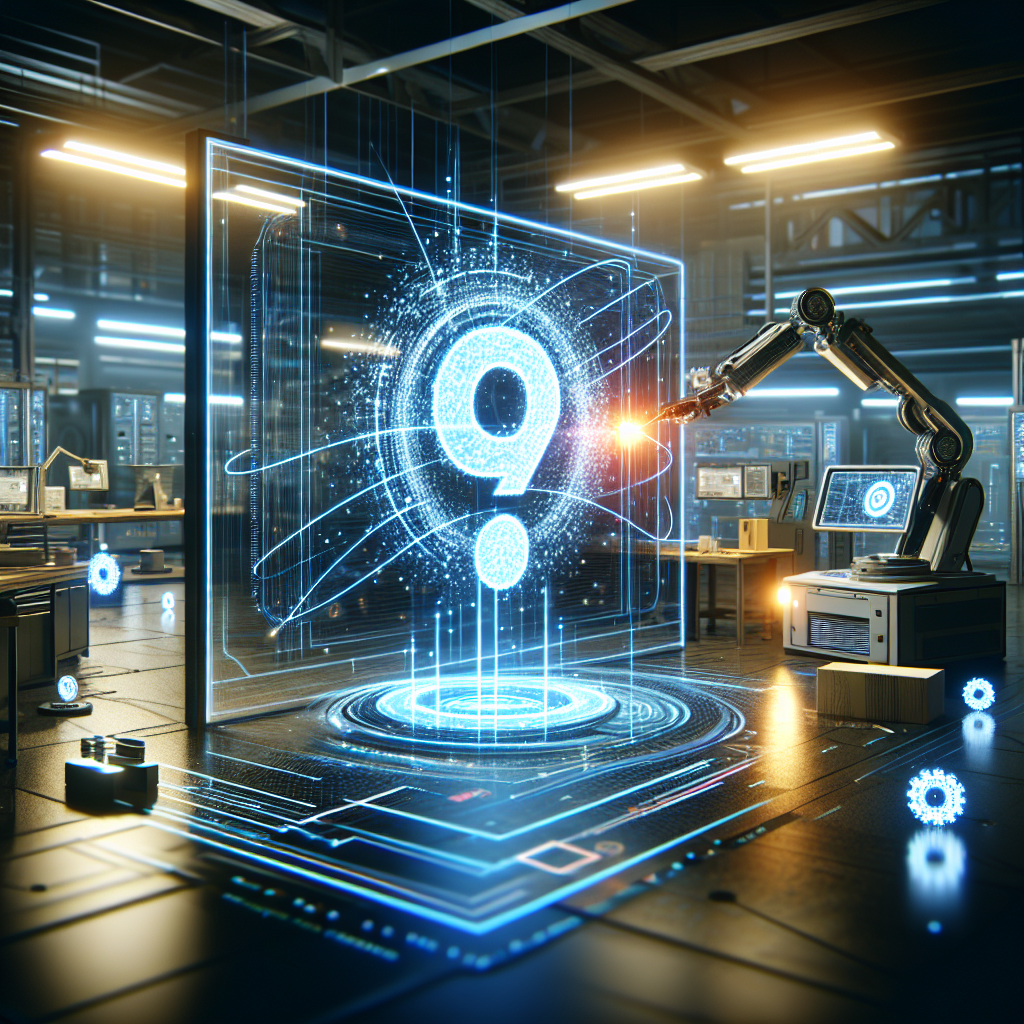 Showcase a futuristic and modern world of design. Illustrate a high-tech workspace with an AI assistant represented by glowing lines of code on a screen, meticulously crafting an intricate and unique logo. The setting should depict advanced machinery and a sleek monitor in an ambient lit room. The logo on the screen should symbolize the intersection of creativity and technology. Finally, sprinkle some successfully finished logos scattered around the workspace, demonstrating the proficiency of the AI assistant in creating diverse and inventive logos.